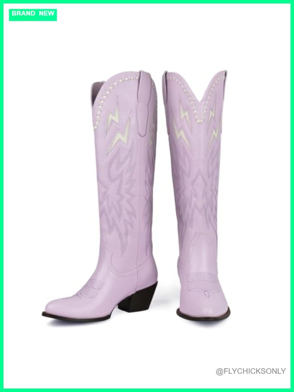 Embroidered Pointed Toe Knee High Cowboy Boots Pull On Chunky Low Heel Western